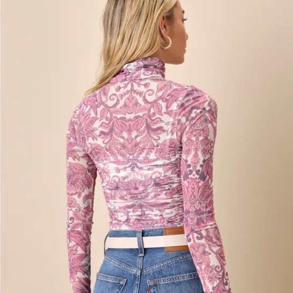 NWT Free People Sheer Bodysuit in Peony Pink - Picture 2 of 8